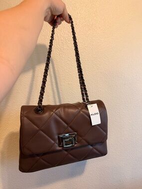ALDO Chocolate Quilted Shoulder Bag with Chain Strap